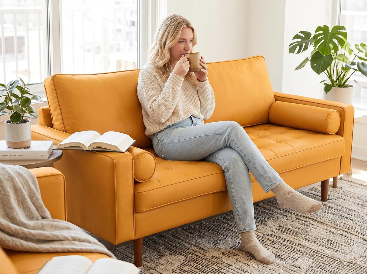 Faux Leather Sofa with Removable Cushions - From Where Finds -