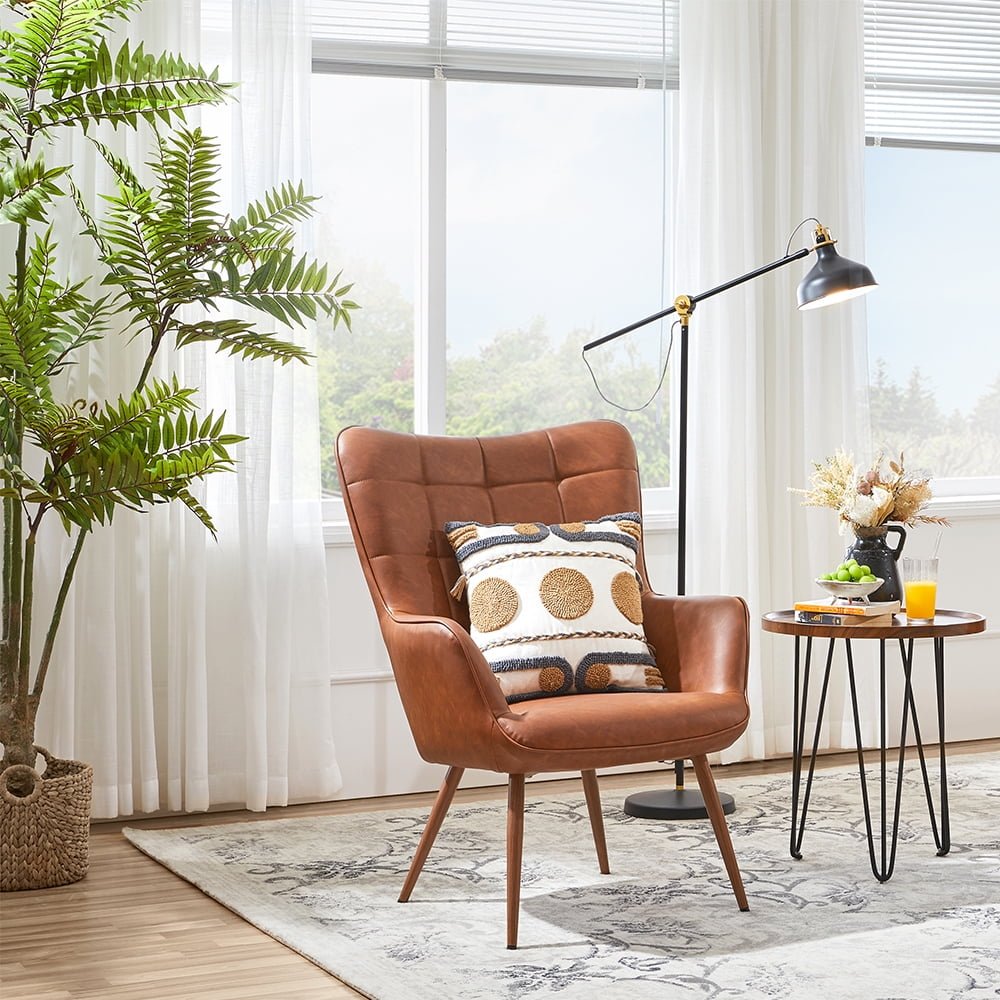 Faux Leather Wingback Accent Chair - From Where - 