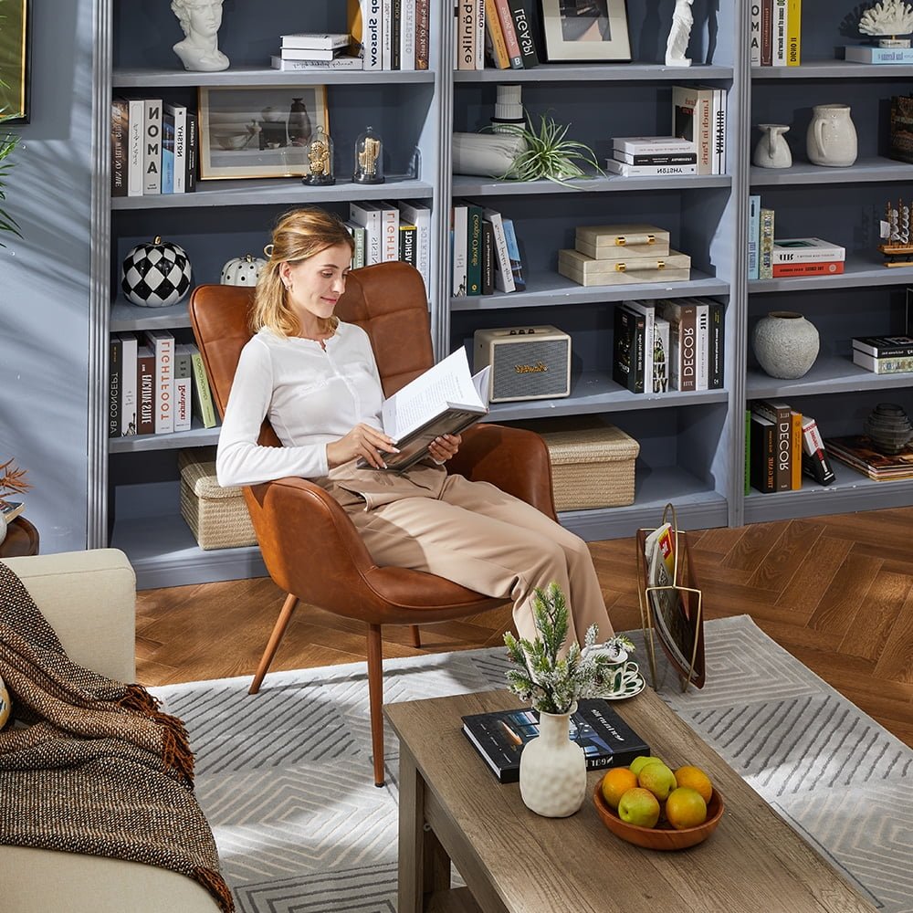 Faux Leather Wingback Accent Chair - From Where - 