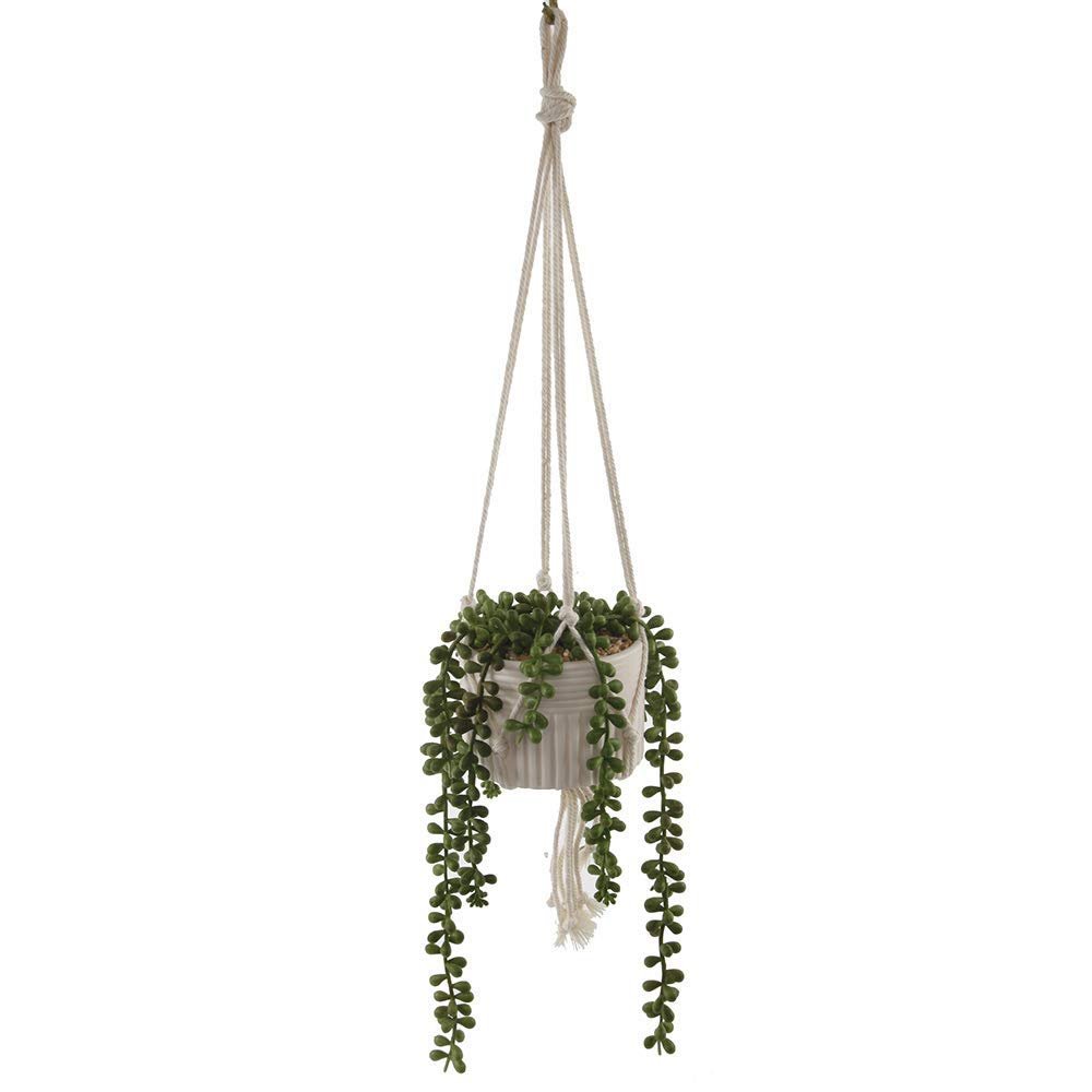 Faux String of Pearl in 4" Macrame Hanging Ceramic Planter - From Where - 