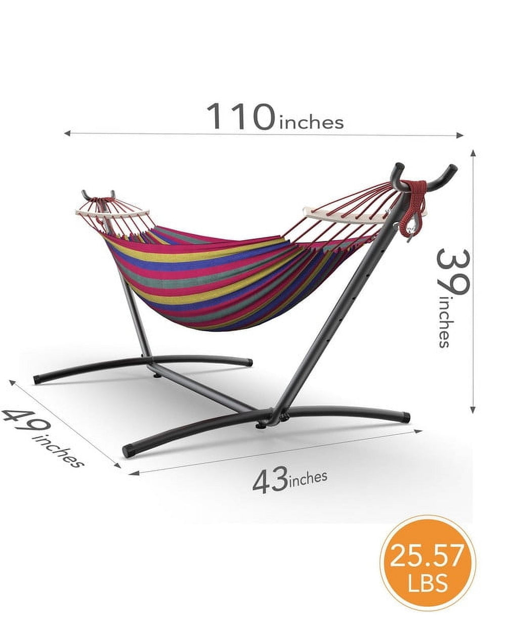 KEESTP Comfortable 2 Person Hammock with Stand,Ease of Assembly Portable Brazilian Hammock,450lb Capacity - Rainbow