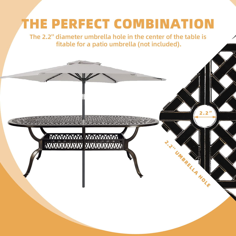 W WARMHOL 9-Piece Patio Dining Set, Outdoor Patio Table and Chair Set of 83.8" Oval Cast Aluminum Dining Table with Umbrella Hole and 8 Outdoor Dining Chairs, Patio Funiture Set for Lawn Garden