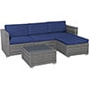 JOIVI 5 Pieces Outdoor Patio Furniture Set, All Weather PE Gray Wicker Rattan Sectional Furniture Set with Coffee Table, Navy Blue