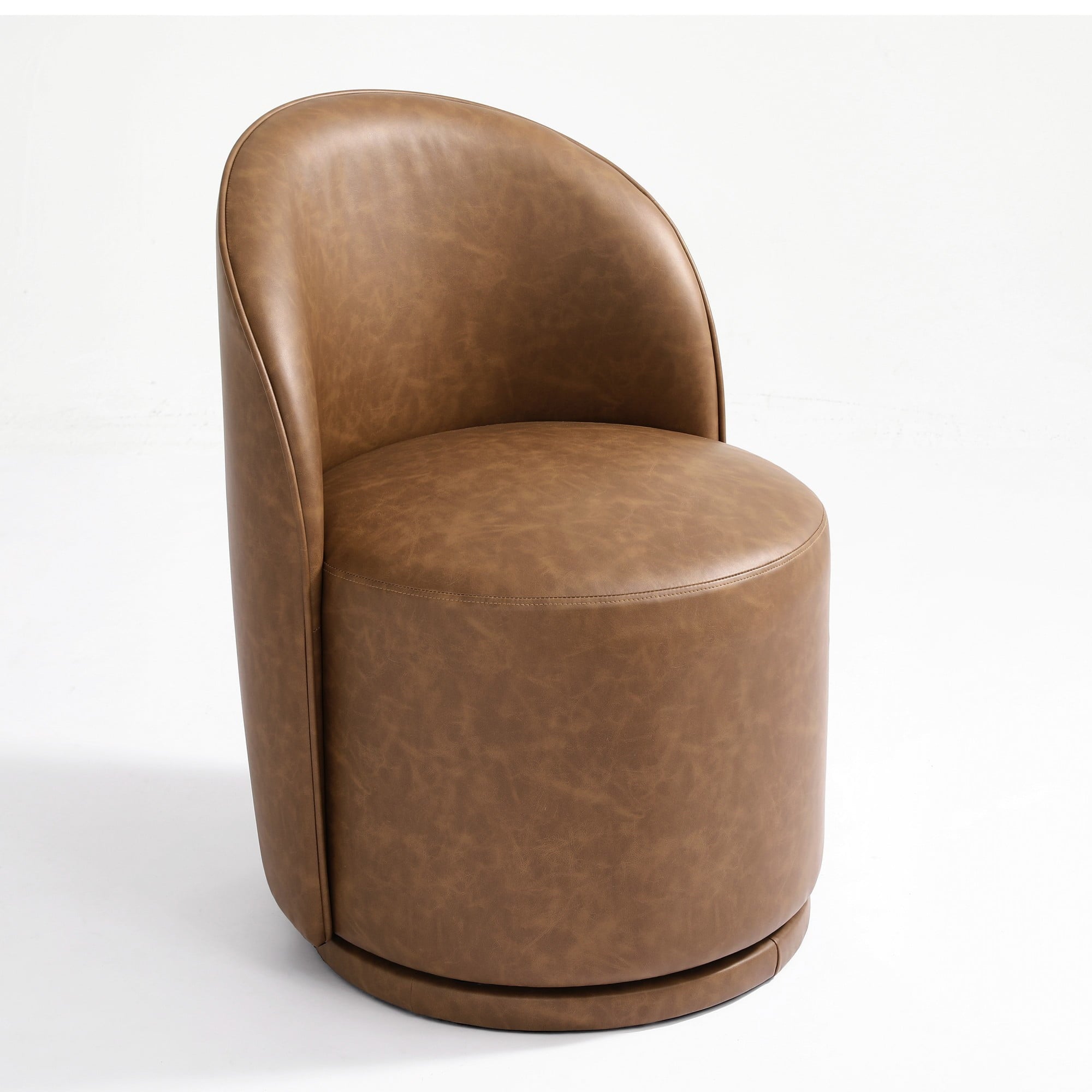 DREAMSIDEA Swivel Dining Chair, Upholstered Barrel Accent Chair for Dining Room & Kitchen Chairs, Morden Round Vanity Chair for Living Room&Bedroom, Faux Leather-Brown