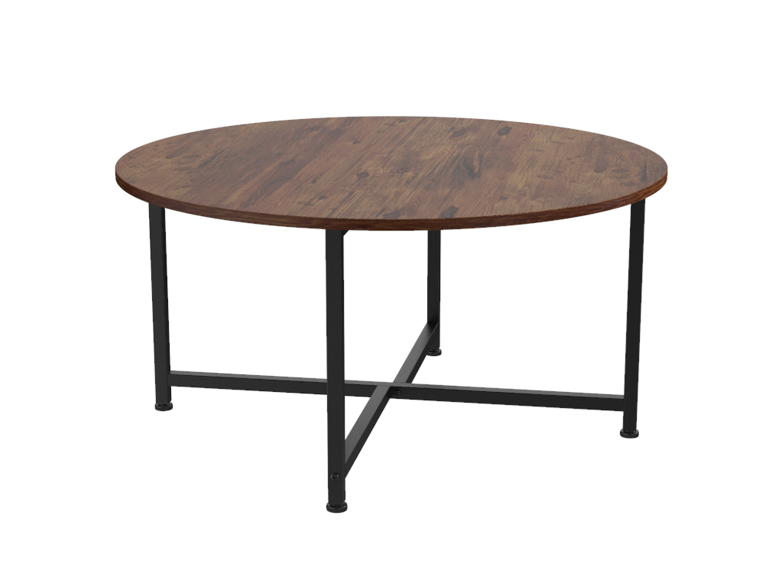 HomGarden 31.5-Inch Industrial Round Coffee Table with X-Base Metal Legs, Sofa Side Table Retro Cocktail Table for Home Office, Living Room, Rustic Brown