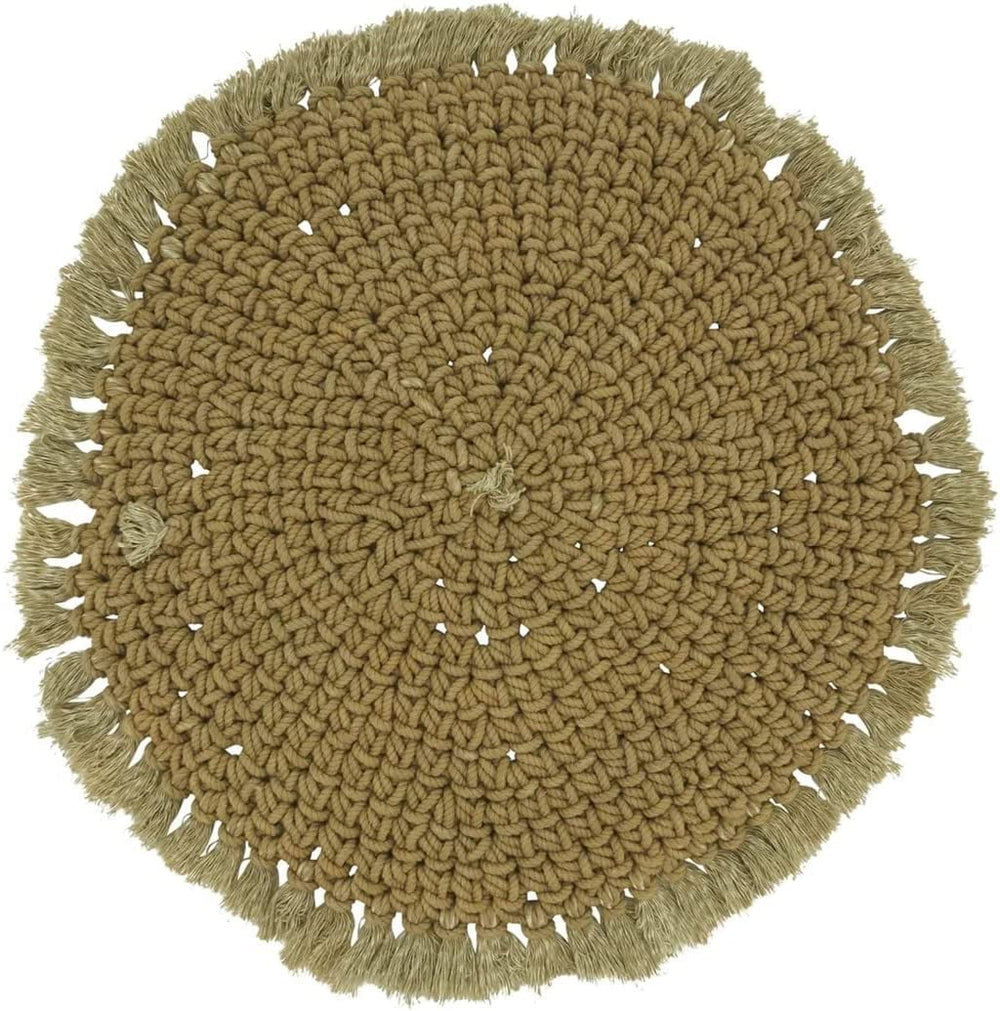 Fennco Styles Boho Macrame Cotton Placemats 15" Round, Set of 2 - Natural Braided Fringe Table Mats for Home, Dining Room, Banquets, Family Gathering and Special Events