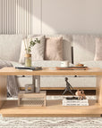 Coffee Table with Storage Shelf, Modern Rectangle Cocktail Table, Wood Center Table for Living Room (Wood)