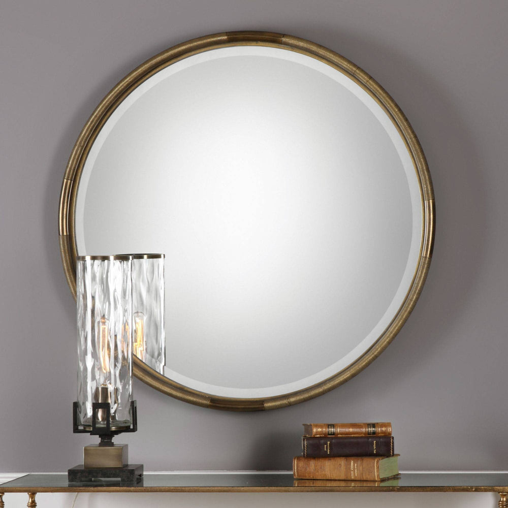 Finnick Antiqued Gold Round Wall Mirror - From Where Finds - 