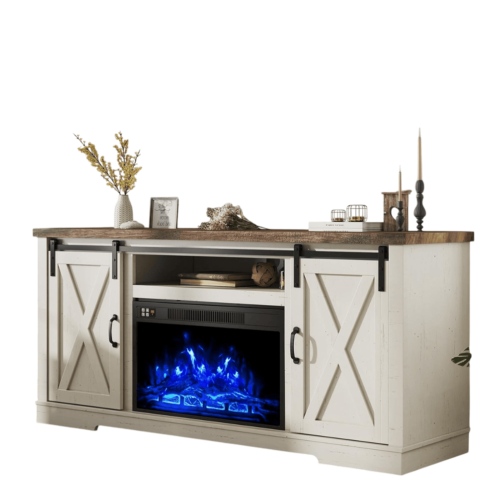 Fireplace TV Stand with Sliding Barn Door - From Where - 