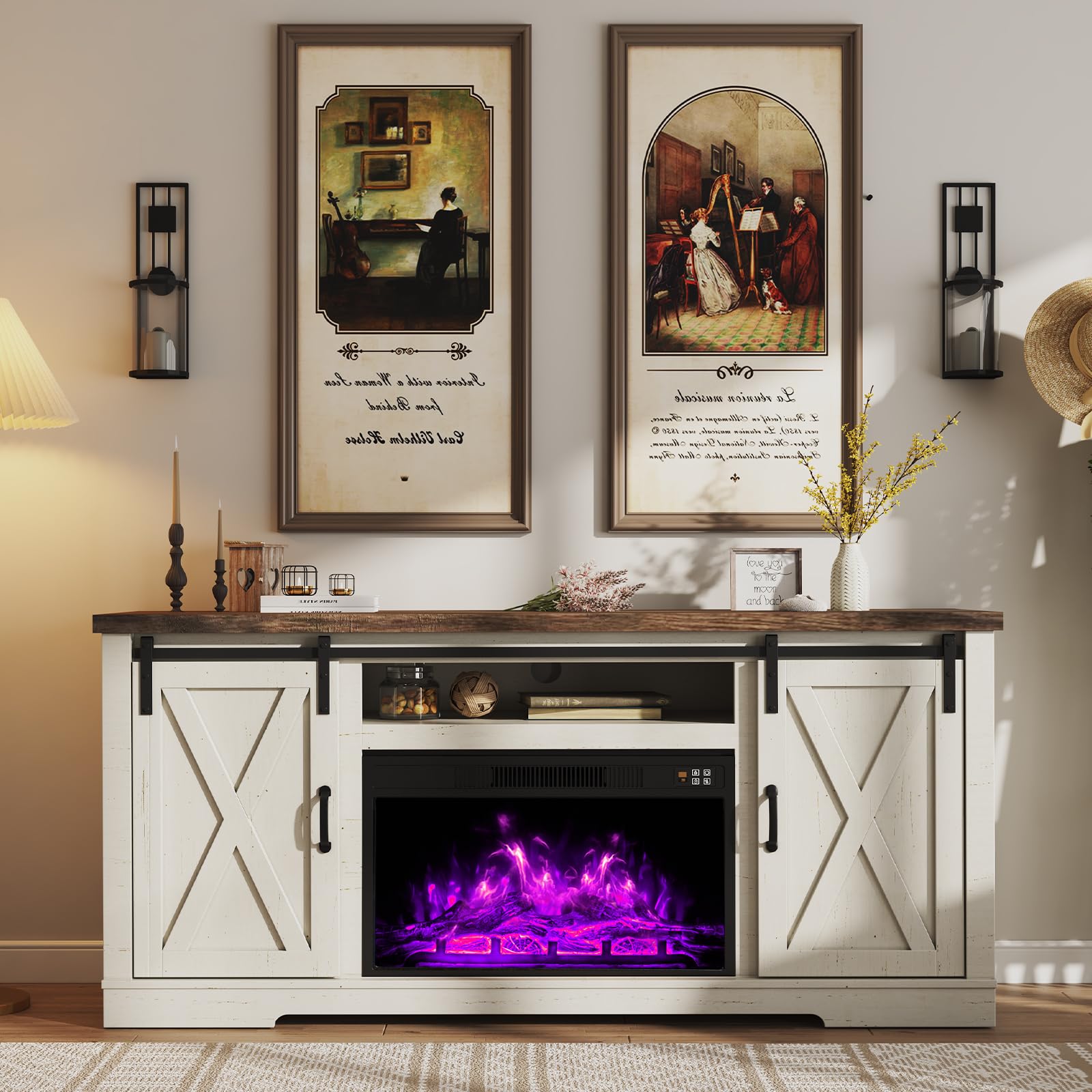 Fireplace TV Stand with Sliding Barn Door - From Where - 
