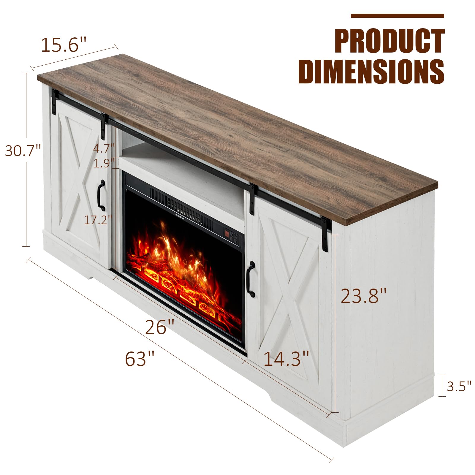 Fireplace TV Stand with Sliding Barn Door - From Where - 