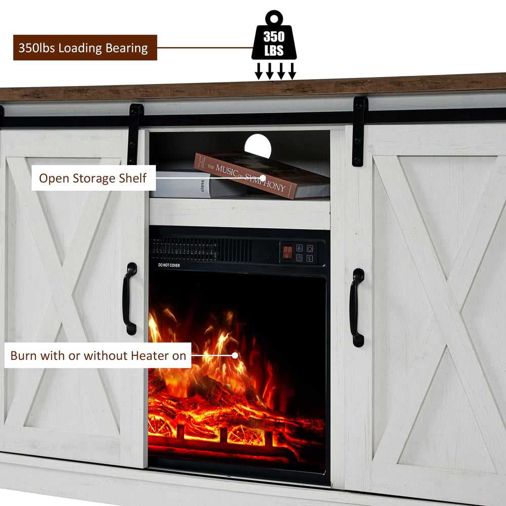 Fireplace TV Stand with Sliding Barn Door - From Where - 