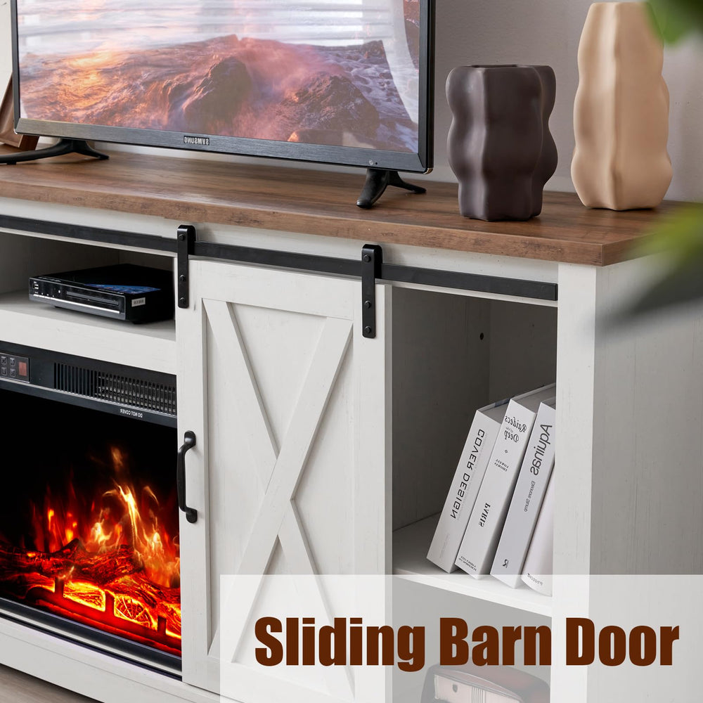 Fireplace TV Stand with Sliding Barn Door - From Where - 