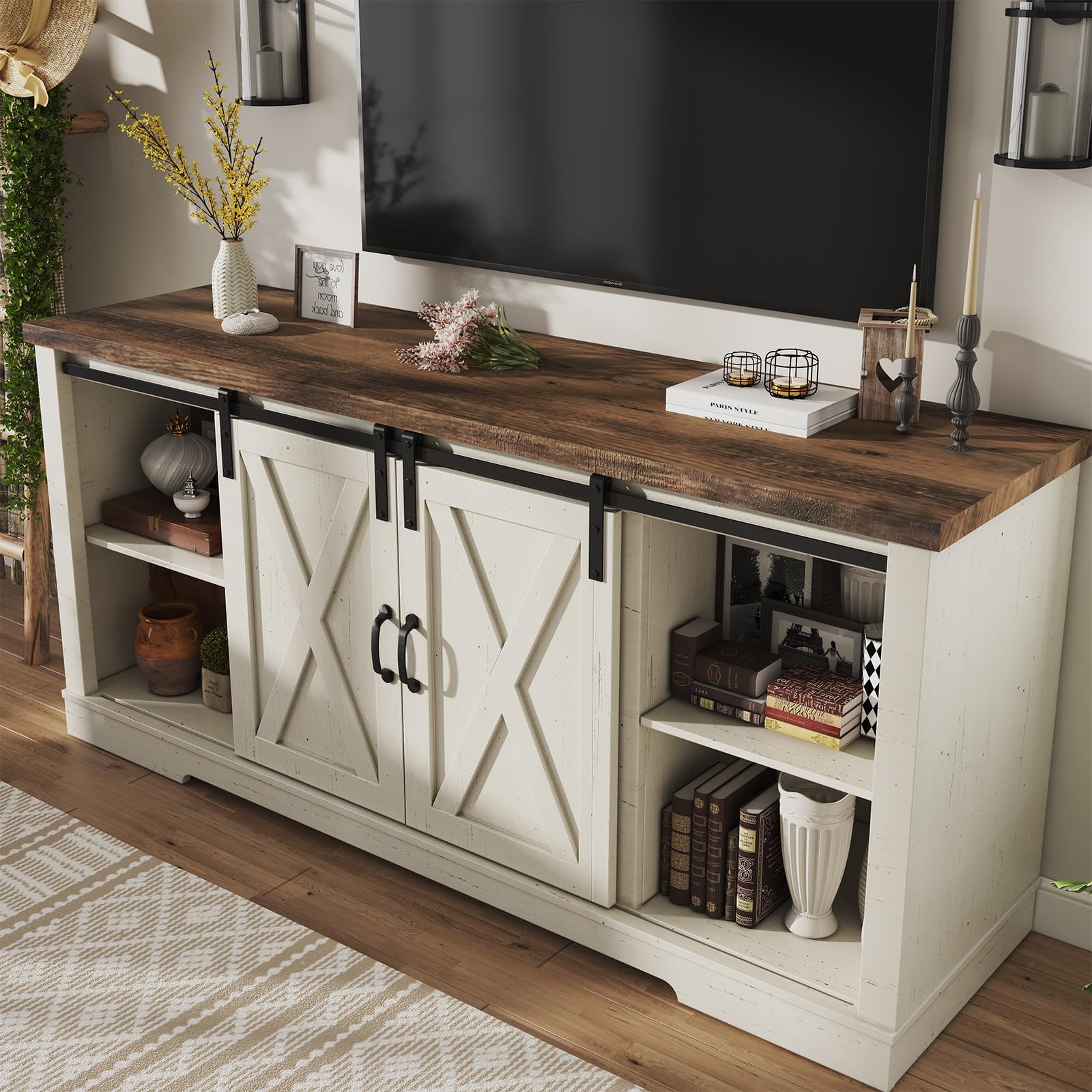 Fireplace TV Stand with Sliding Barn Door - From Where - 