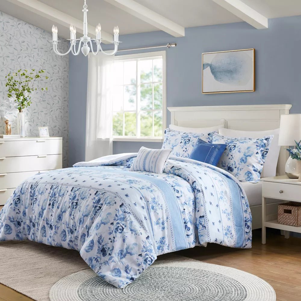 Floral Striped Comforter Set - From Where - 