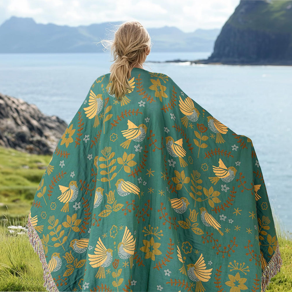 Floral Throw Blanket with Fringe Tassels - From Where - 