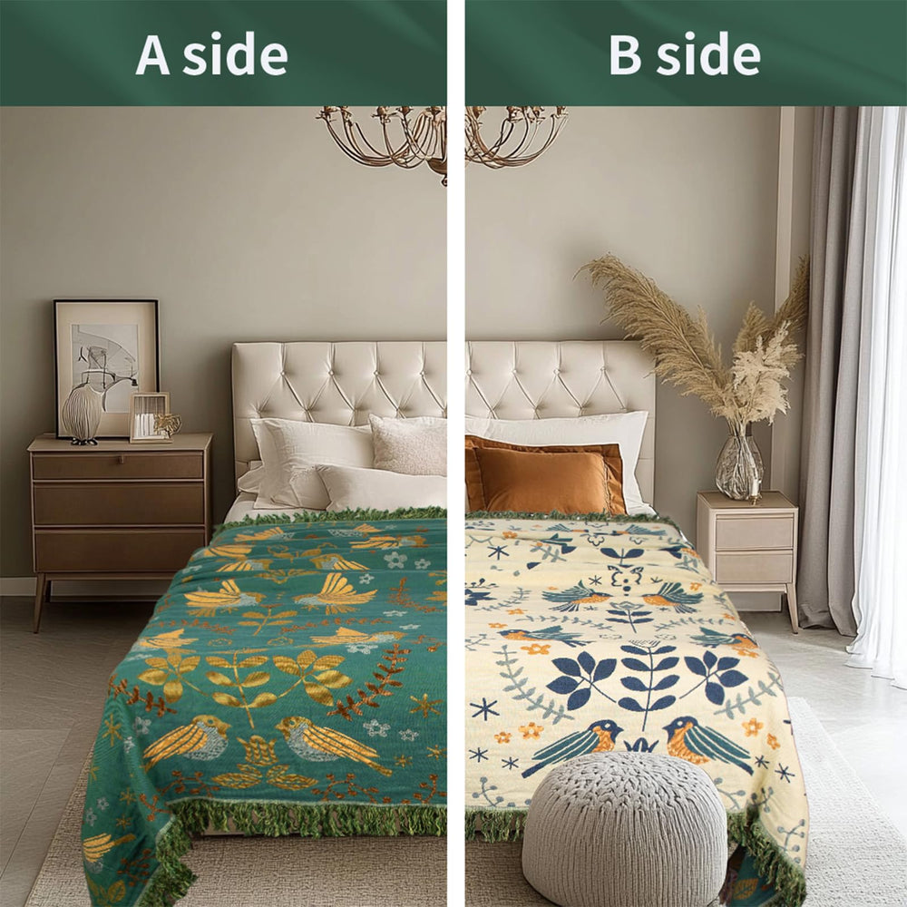 Floral Throw Blanket with Fringe Tassels - From Where - 