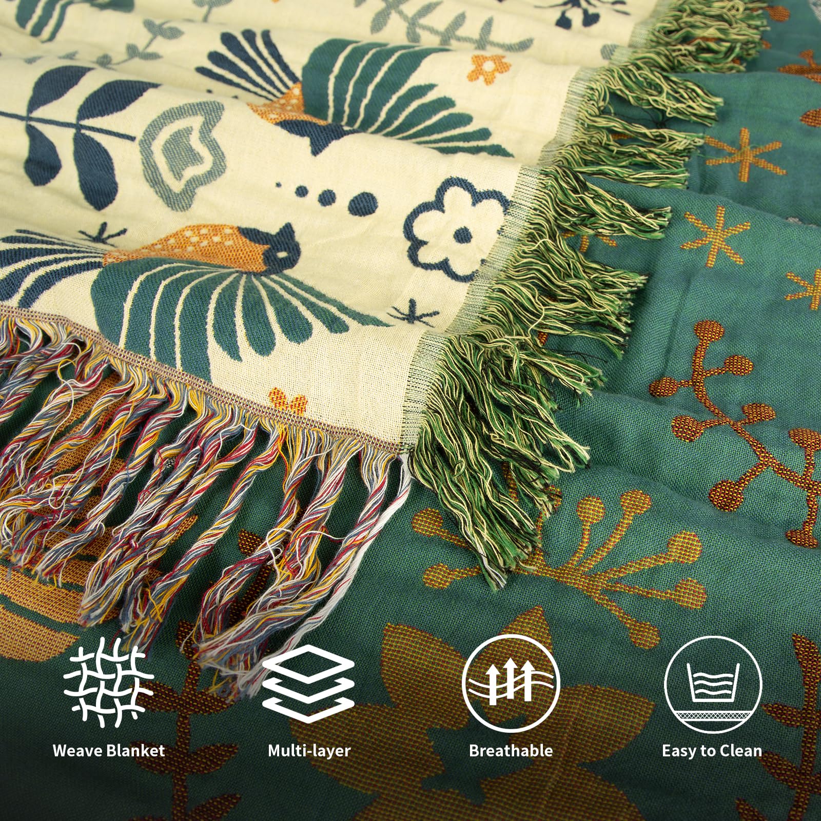 Floral Throw Blanket with Fringe Tassels - From Where - 
