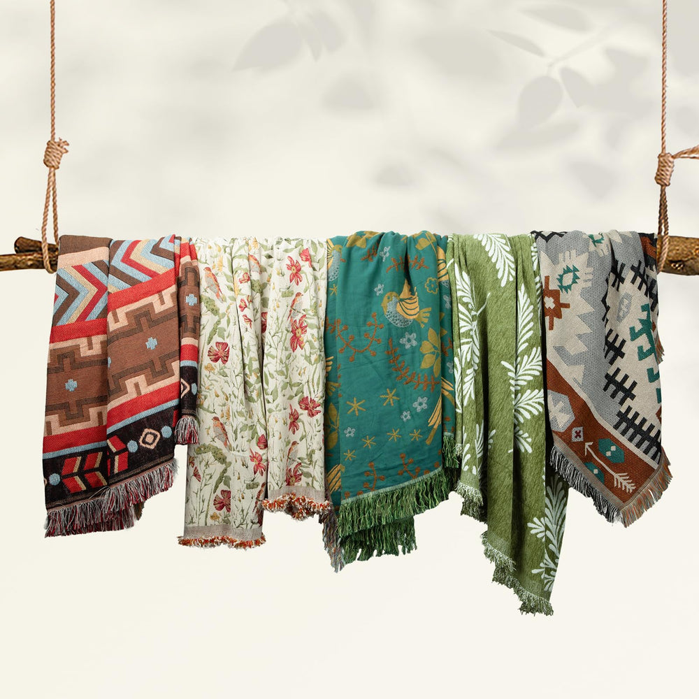 Floral Throw Blanket with Fringe Tassels - From Where - 