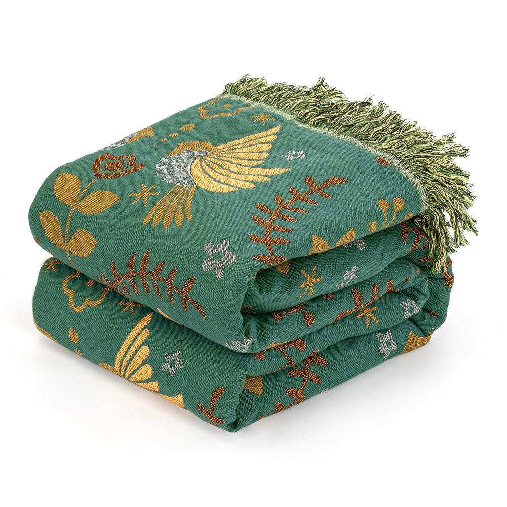 Floral Throw Blanket with Fringe Tassels - From Where - 