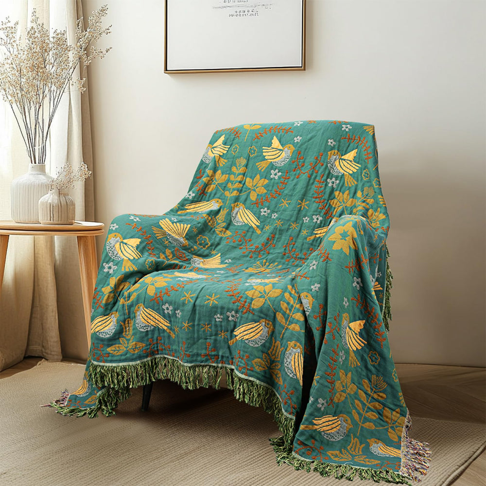 Floral Throw Blanket with Fringe Tassels - From Where - 