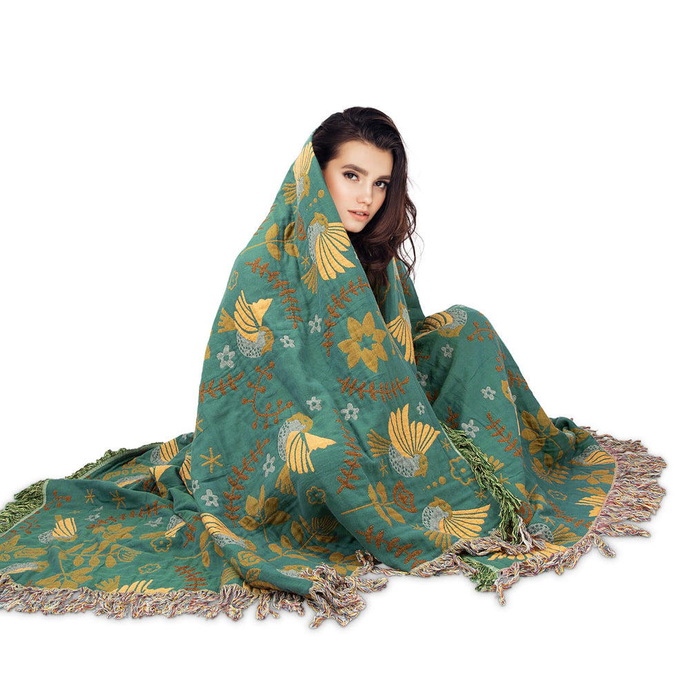 Floral Throw Blanket with Fringe Tassels - From Where - 