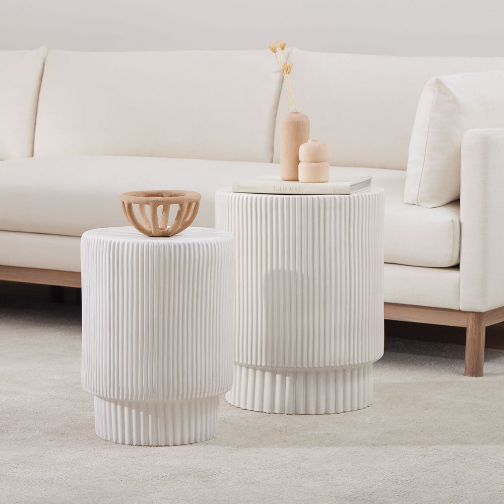 Fluted Ceramic Indoor/Outdoor Side Table - From Where -