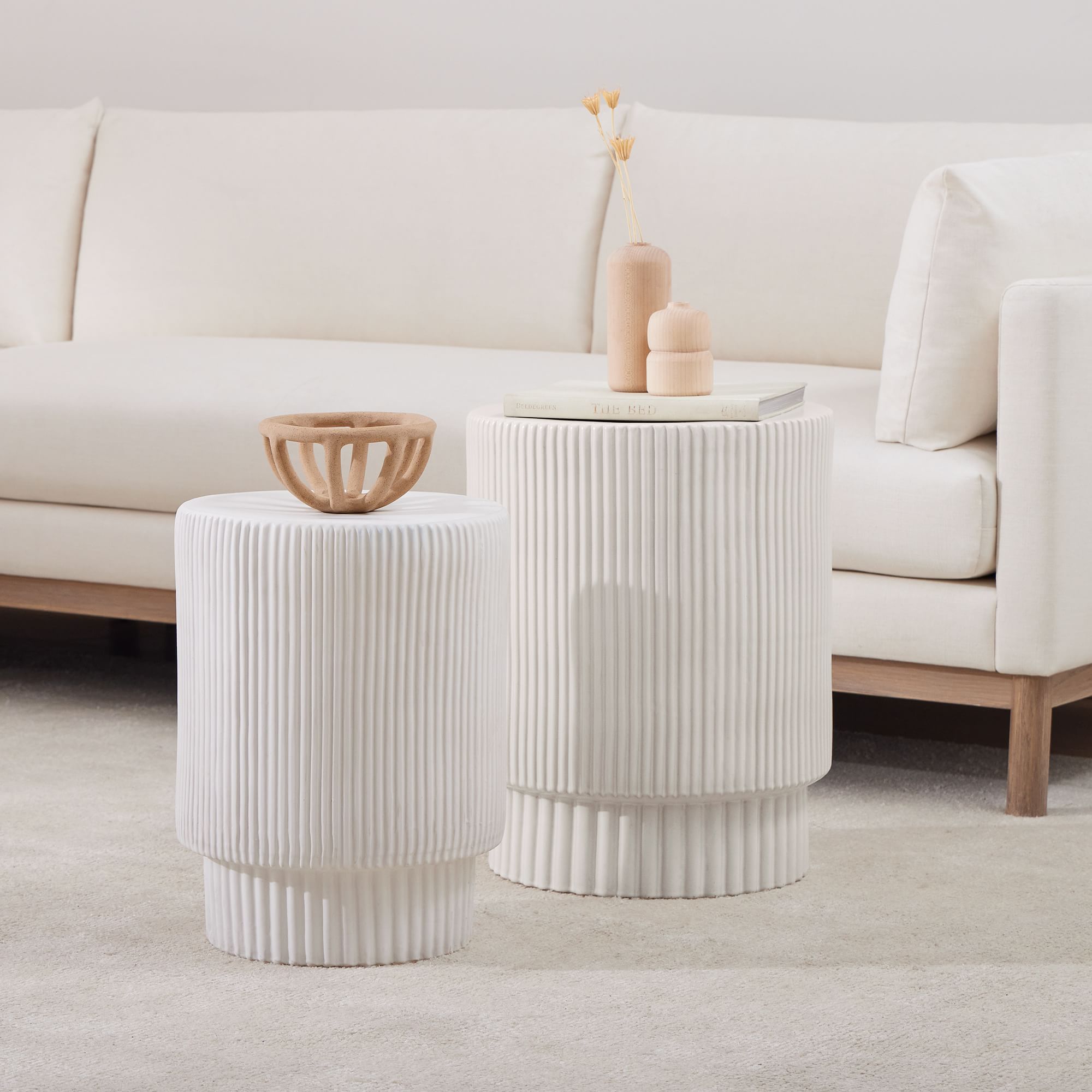 Fluted Ceramic Indoor/Outdoor Side Table - From Where - 