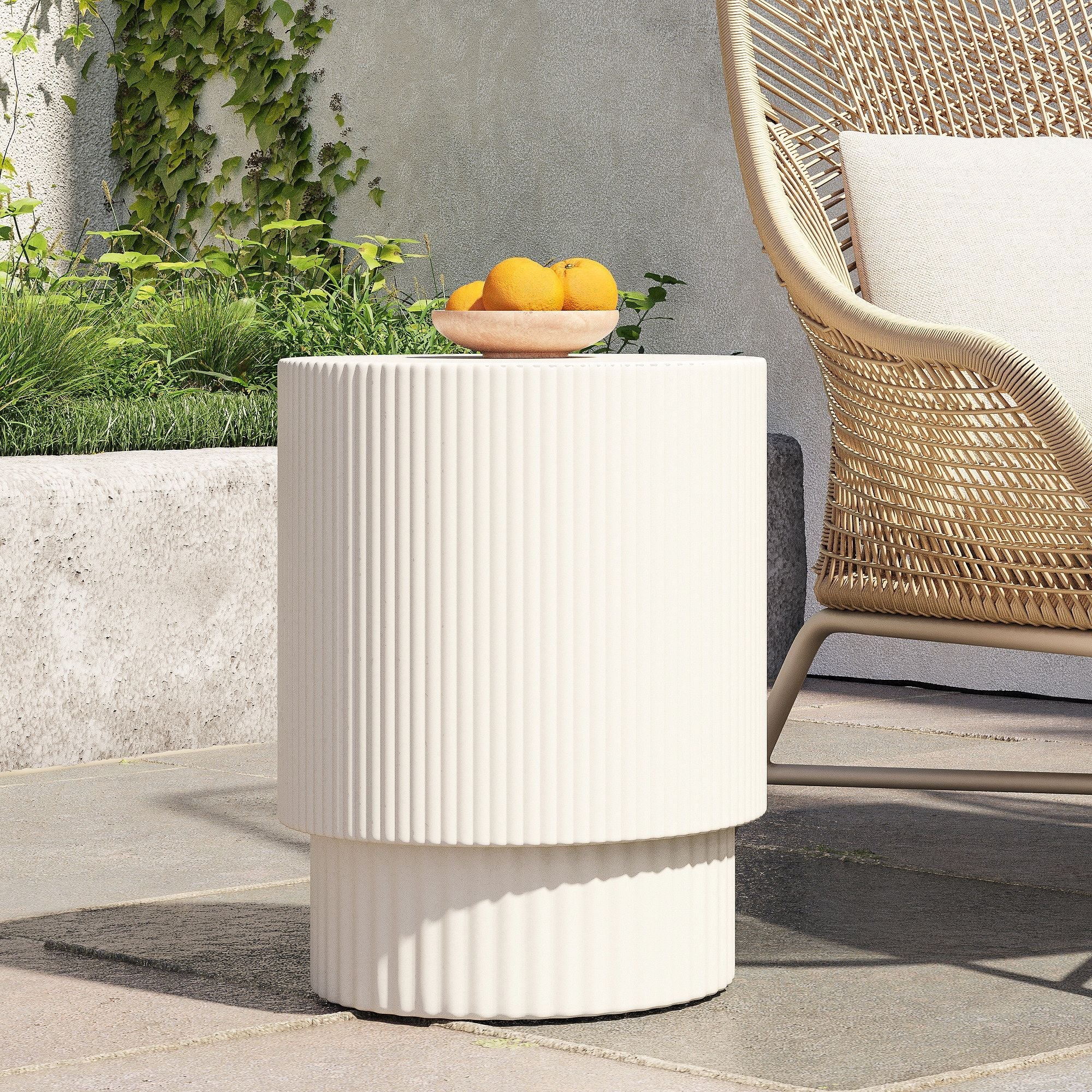 Fluted Ceramic Indoor/Outdoor Side Table - From Where - 