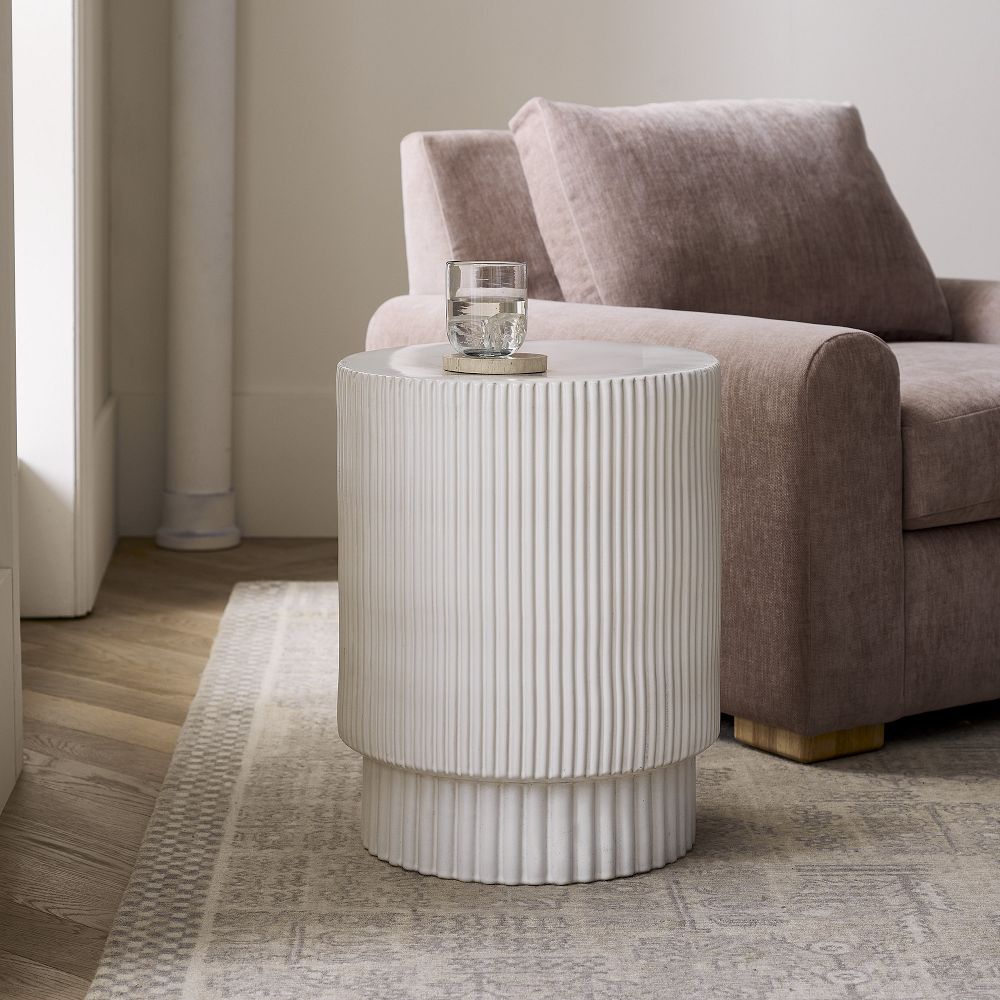 Fluted Ceramic Side Table (13") - From Where - 
