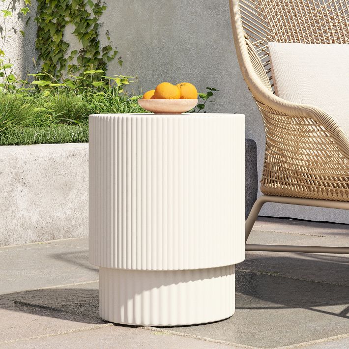 Fluted Ceramic Side Table (13") - From Where - 