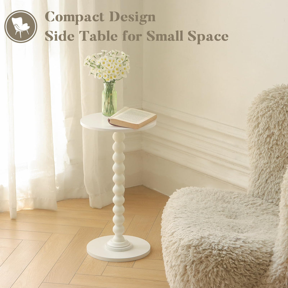 Fultyle Round Side Table, Small Drink Table for Small Spaces, Modern Accent End Table Coffee Table with Solid Wood Leg for Living Room, Bedroom, Corners, and Office (White) - From Where - 