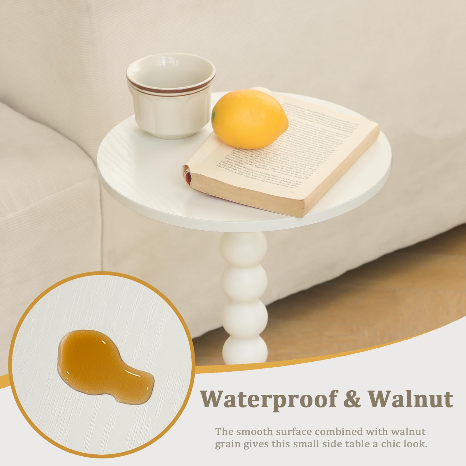 Fultyle Round Side Table, Small Drink Table for Small Spaces, Modern Accent End Table Coffee Table with Solid Wood Leg for Living Room, Bedroom, Corners, and Office (White) - From Where - 