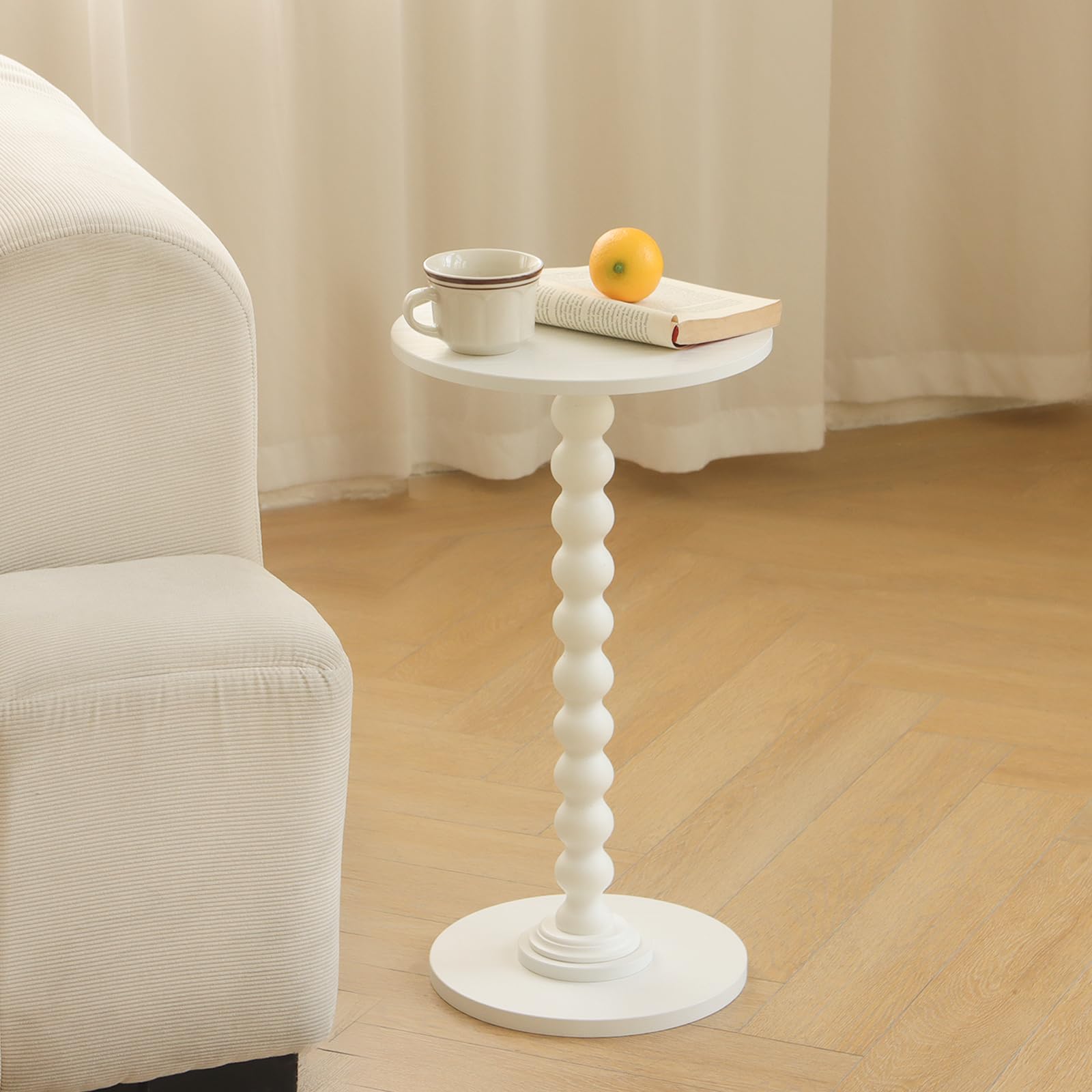 Fultyle Round Side Table, Small Drink Table for Small Spaces, Modern Accent End Table Coffee Table with Solid Wood Leg for Living Room, Bedroom, Corners, and Office (White) - From Where - 