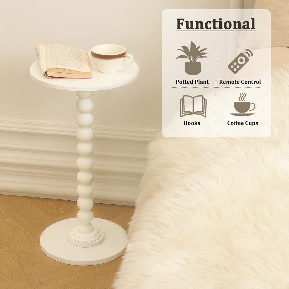 Fultyle Round Side Table, Small Drink Table for Small Spaces, Modern Accent End Table Coffee Table with Solid Wood Leg for Living Room, Bedroom, Corners, and Office (White) - From Where - 