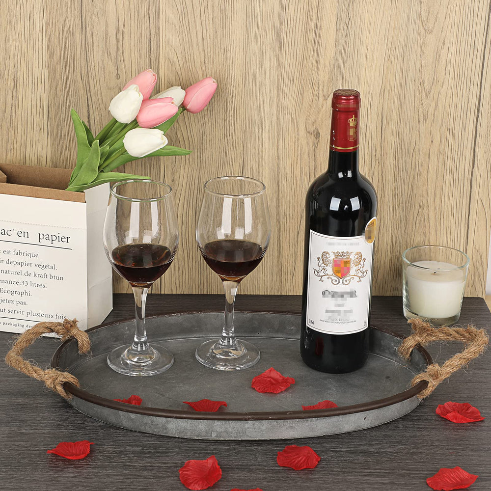 Galvanized Metal Iron Oval Tray with Rope Handle - From Where - 