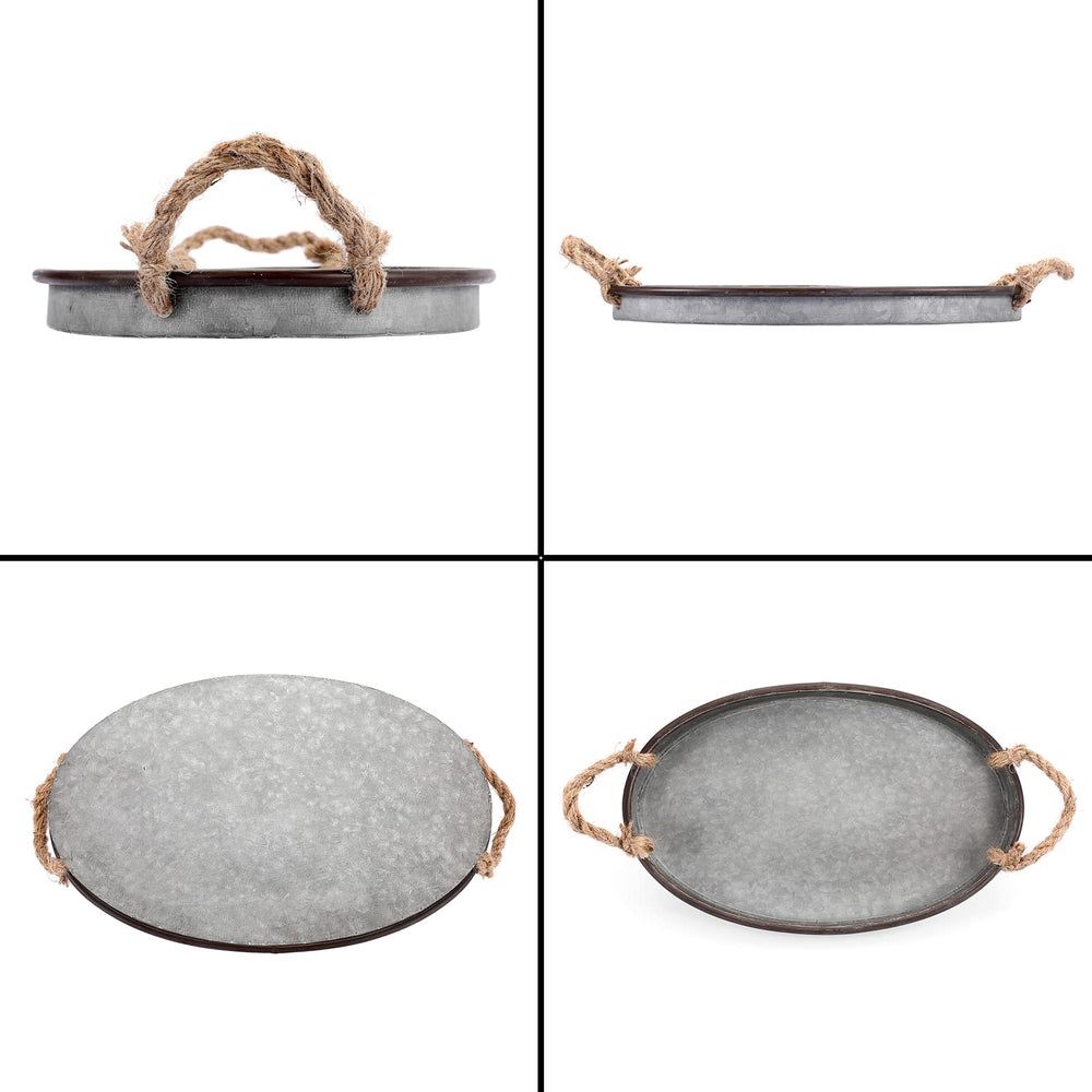 Galvanized Metal Iron Oval Tray with Rope Handle - From Where - 