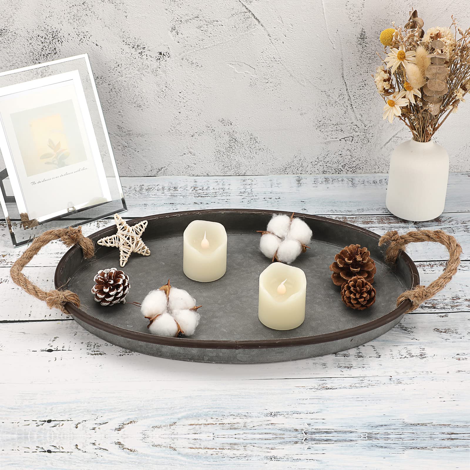 Galvanized Metal Iron Oval Tray with Rope Handle - From Where - 