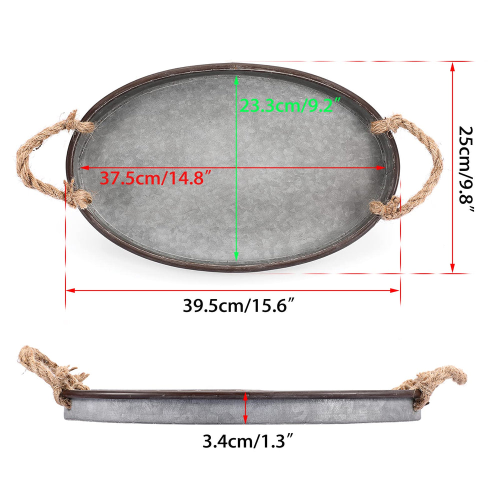 Galvanized Metal Iron Oval Tray with Rope Handle - From Where - 