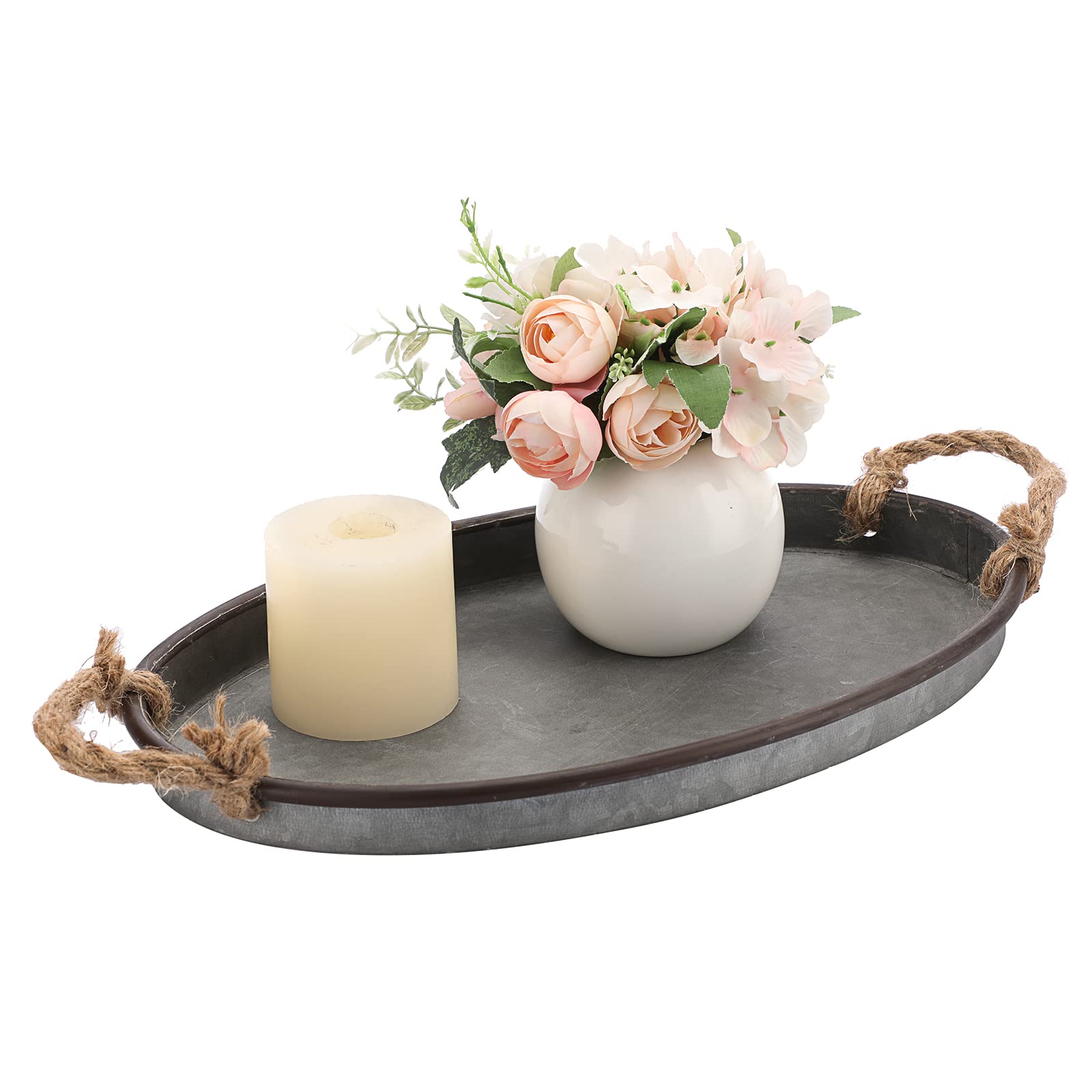 Galvanized Metal Iron Oval Tray with Rope Handle - From Where - 
