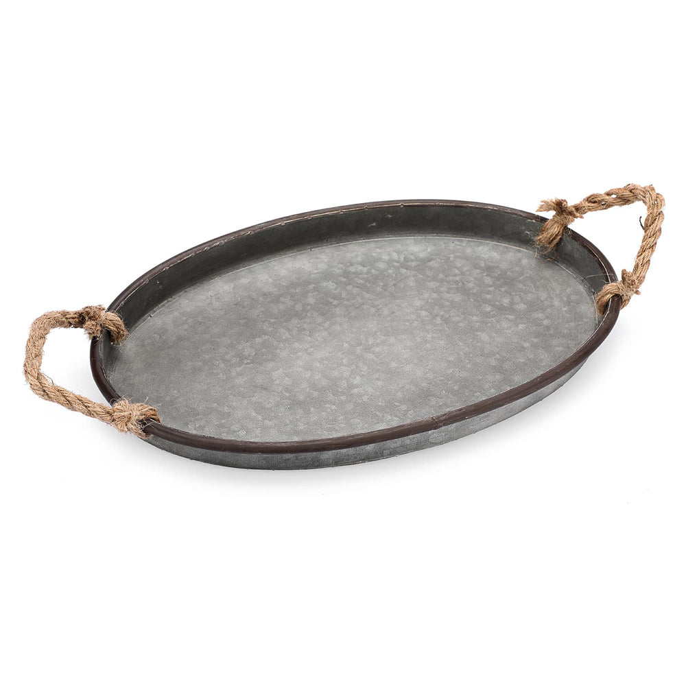 Galvanized Metal Iron Oval Tray with Rope Handle - From Where - 