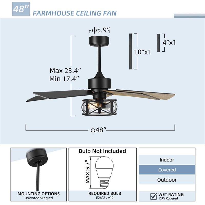 Genovefa 48" Ceiling Fan with Light Kit - From Where - 