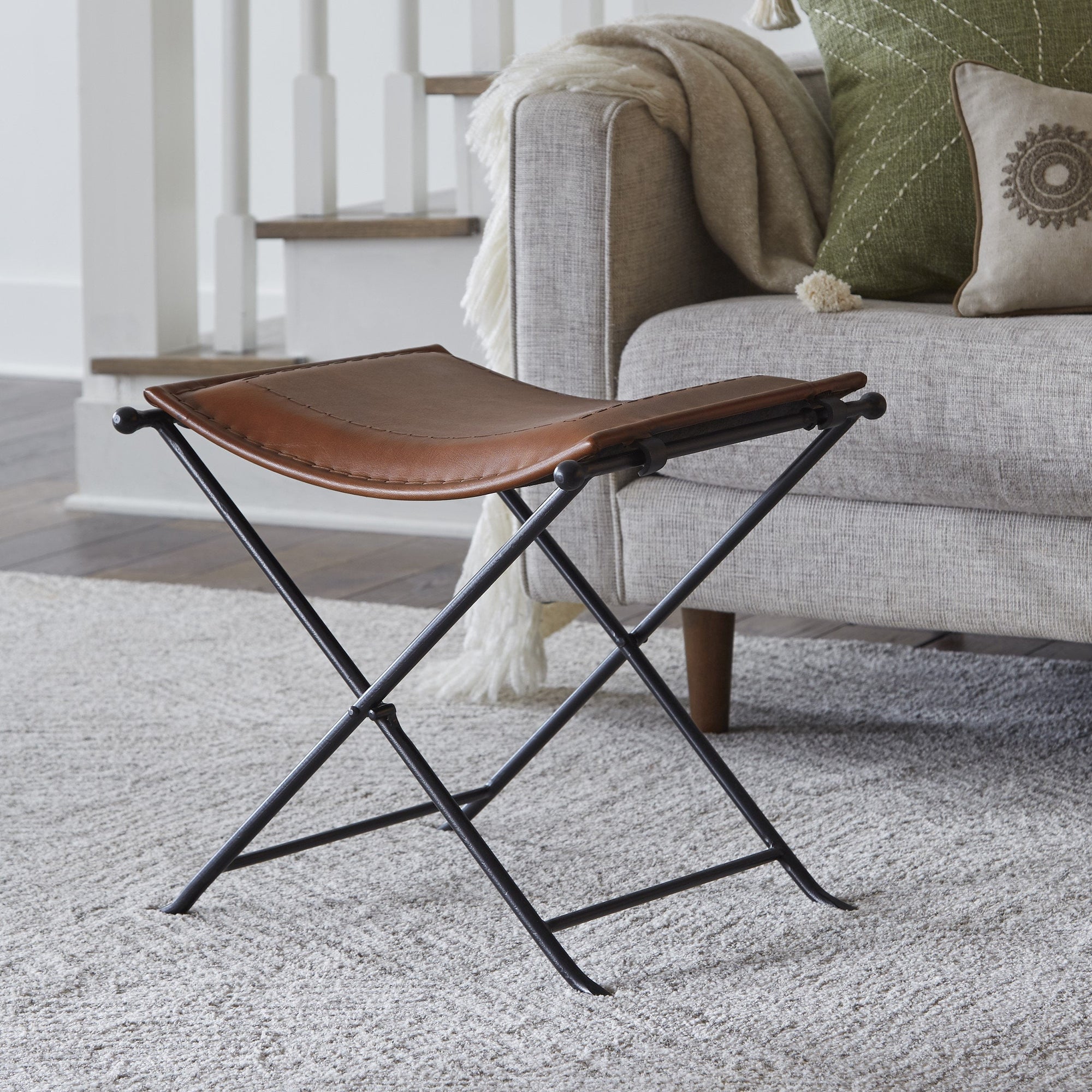 Genuine Leather Seat Accent Stool - From Where - 