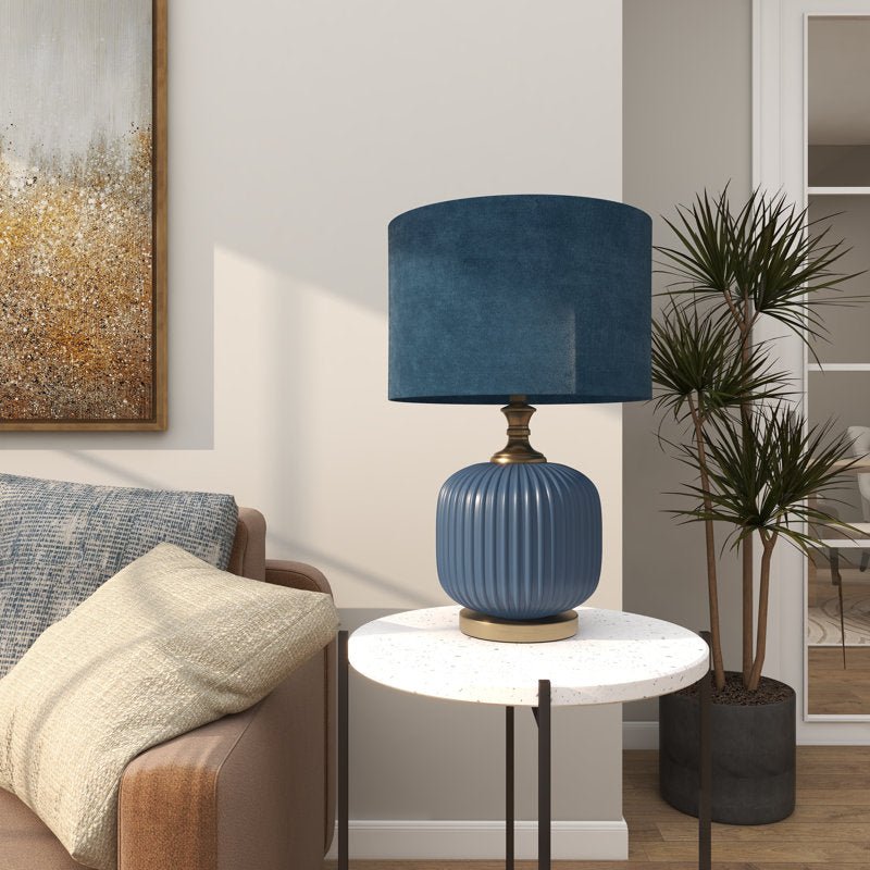 Glass Ribbed Blue Table Lamp - From Where - 