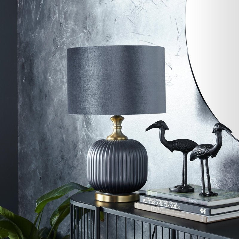 Glass Ribbed Blue Table Lamp - From Where - 
