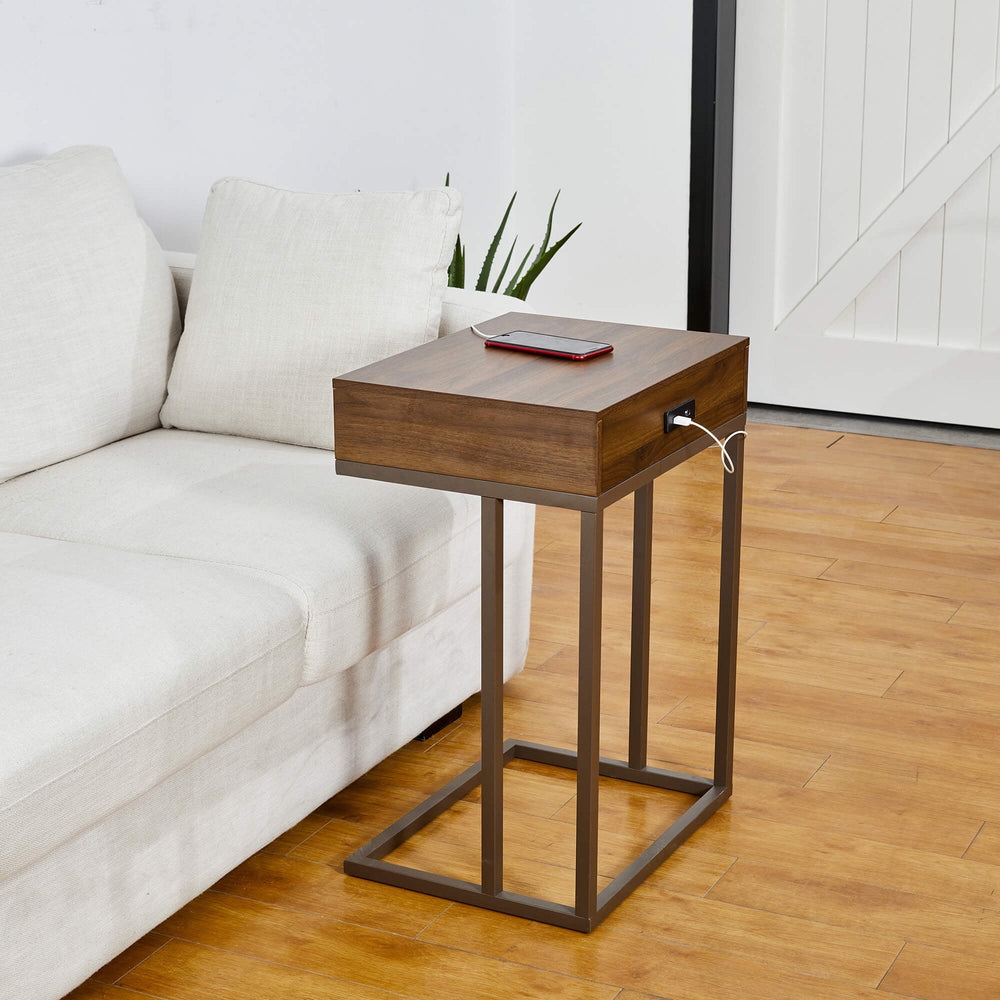 Glitzhome 26" Height End Table Modern Industry Design with 2 USB Charging Ports Side Table - From Where - 