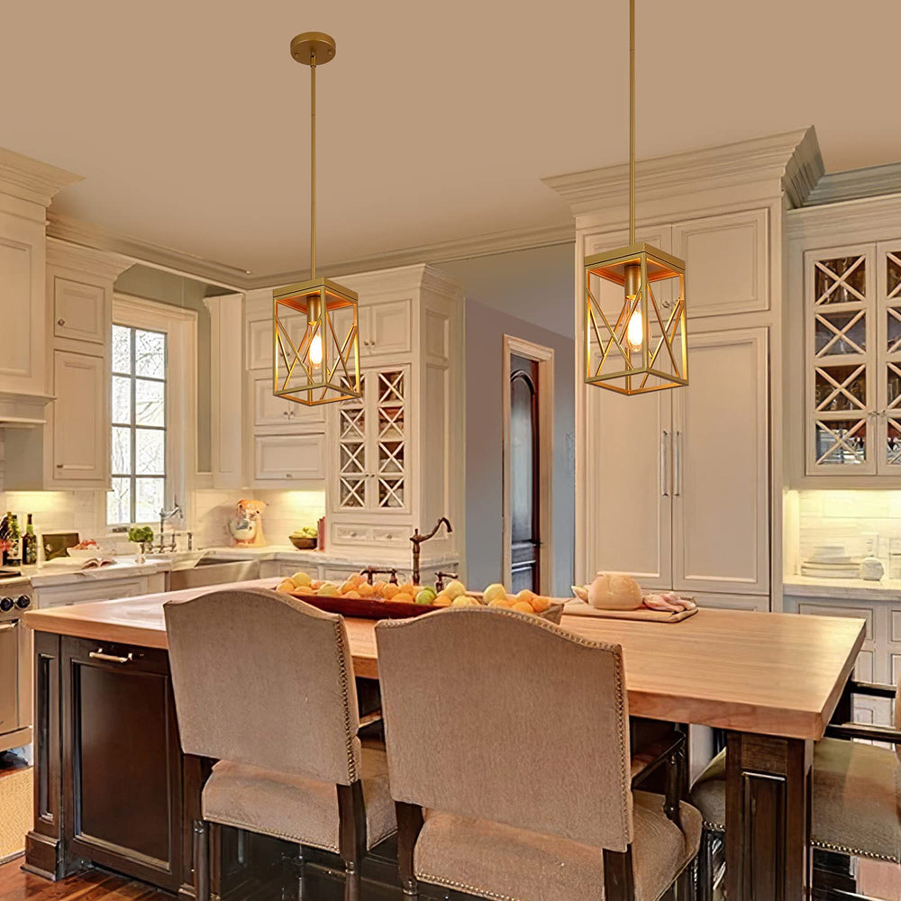 Gold Pendant Light with Metal Cage - From Where - 