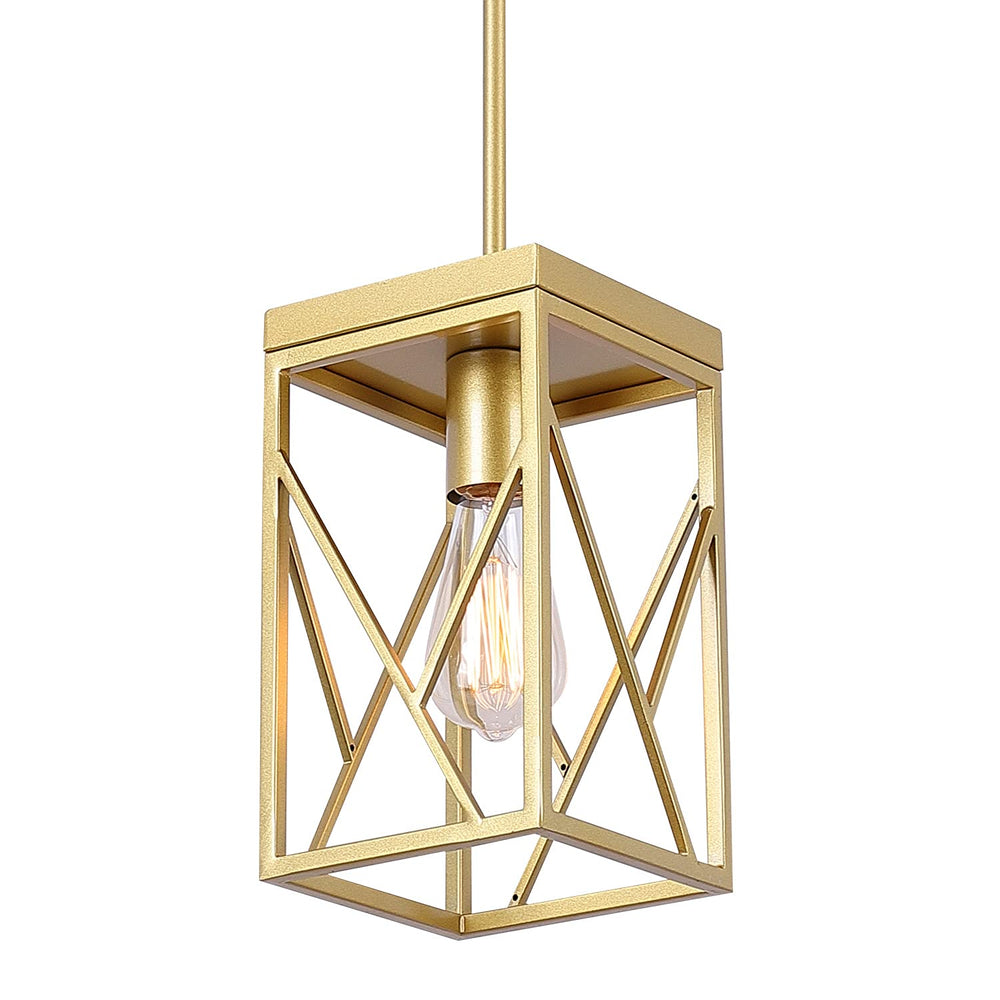 Gold Pendant Light with Metal Cage - From Where - 