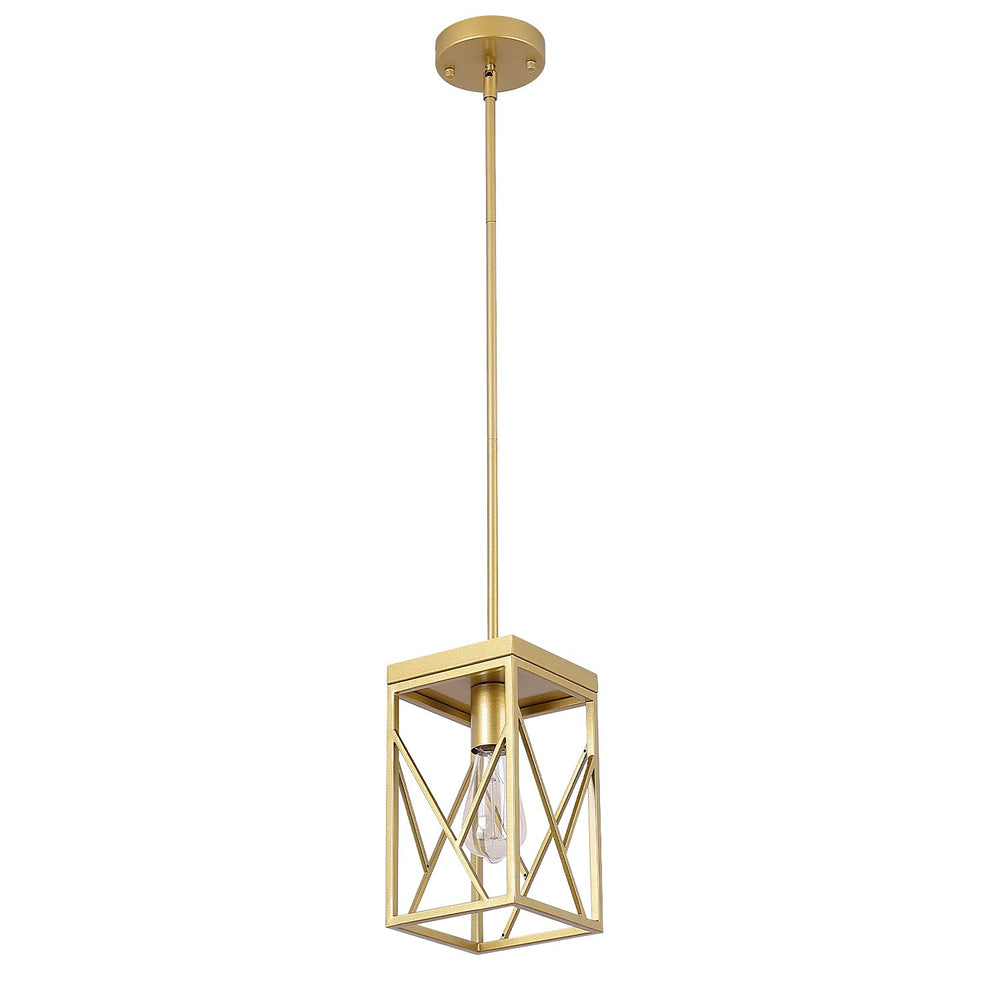 Gold Pendant Light with Metal Cage - From Where - 
