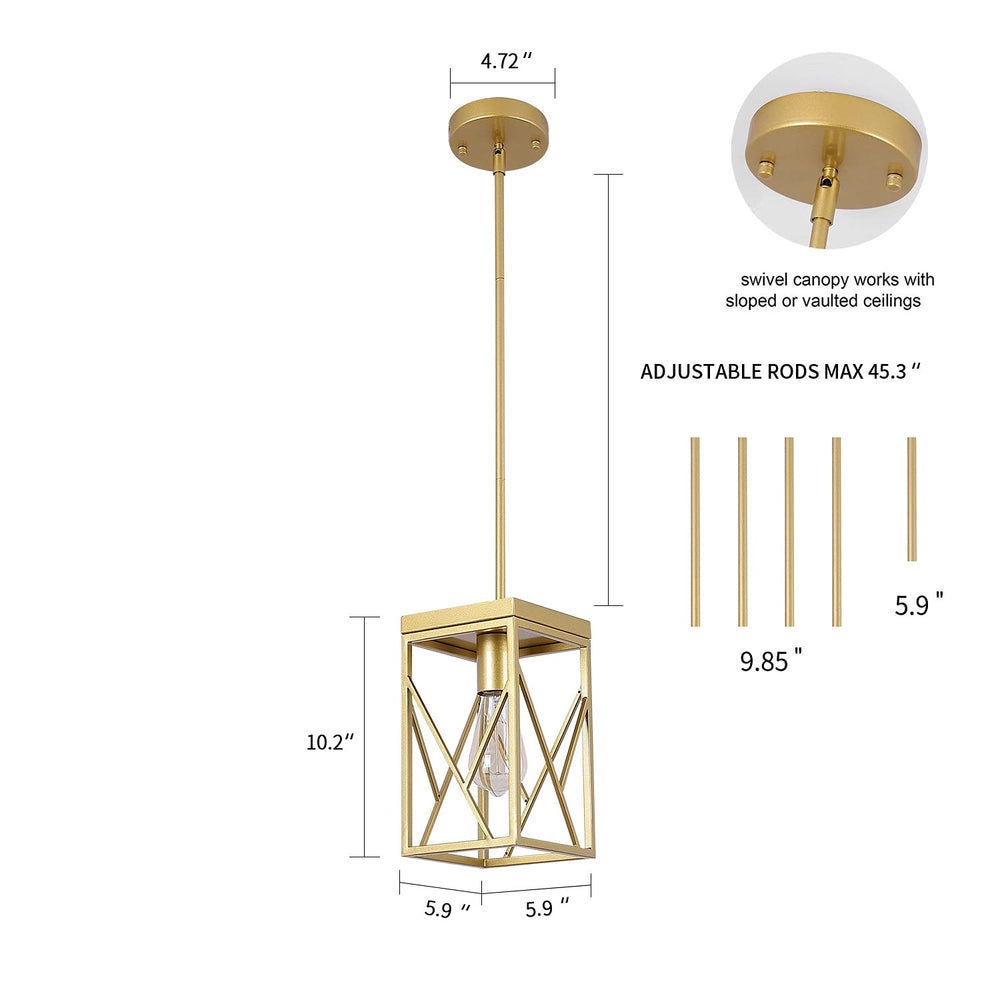 Gold Pendant Light with Metal Cage - From Where - 